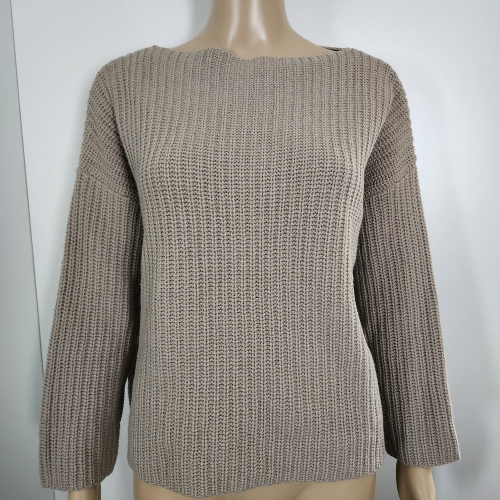VINCE Women's Oversized XS‎ Wool Yak Blend Knit Sweater Pullover Boat Neck Taupe